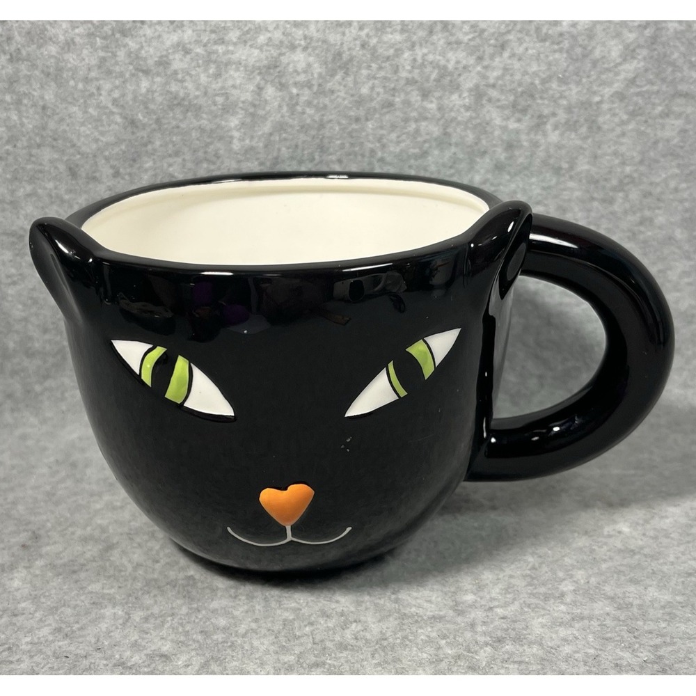Black Cat Halloween Mug Green Eyes Eat Drink Be Scary‎ Sandra Magsamen 16oz Soup